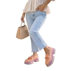 Coconuts by Matisse Platform Loafers 9 Orange and Pink Chain Chunky Colorblock